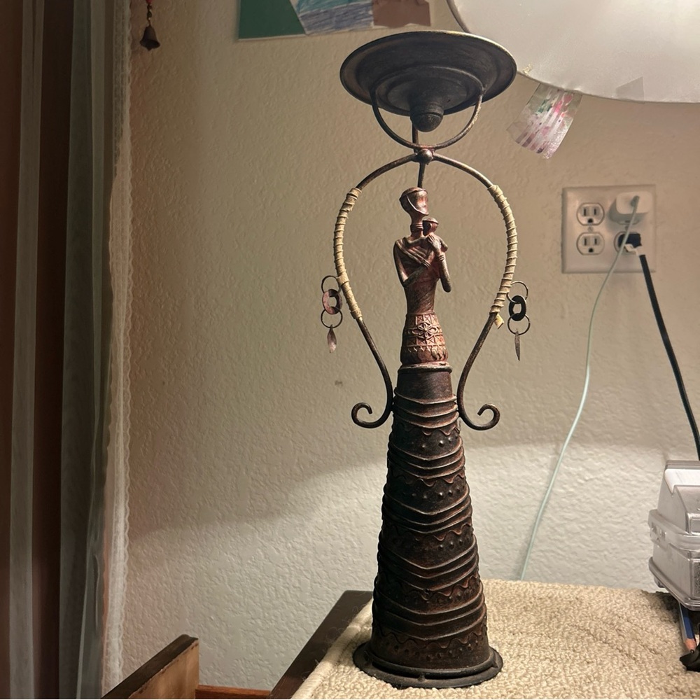 African Mother and Child Brown Candle Holder